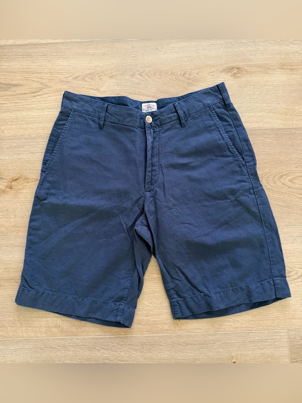 Faherty Linen/Cotton Navy Flat Front Men's Shorts